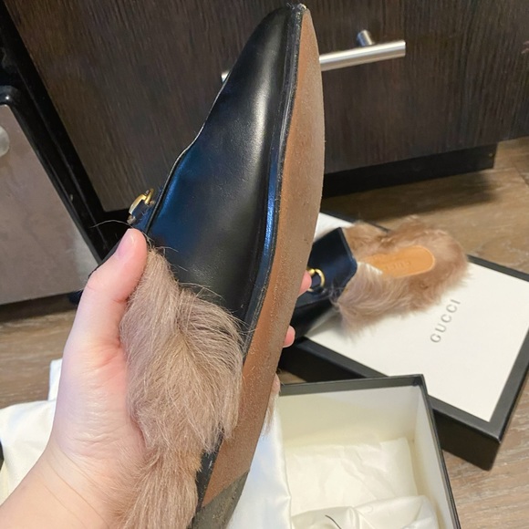 Gucci Princetown Fur Slippers Black Size38 - Picture 3 of 5